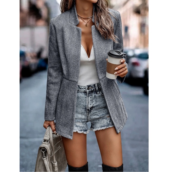 Rouge! Jackets & Blazers - Grey Casual Jacket Blazer Open Front Overcoat